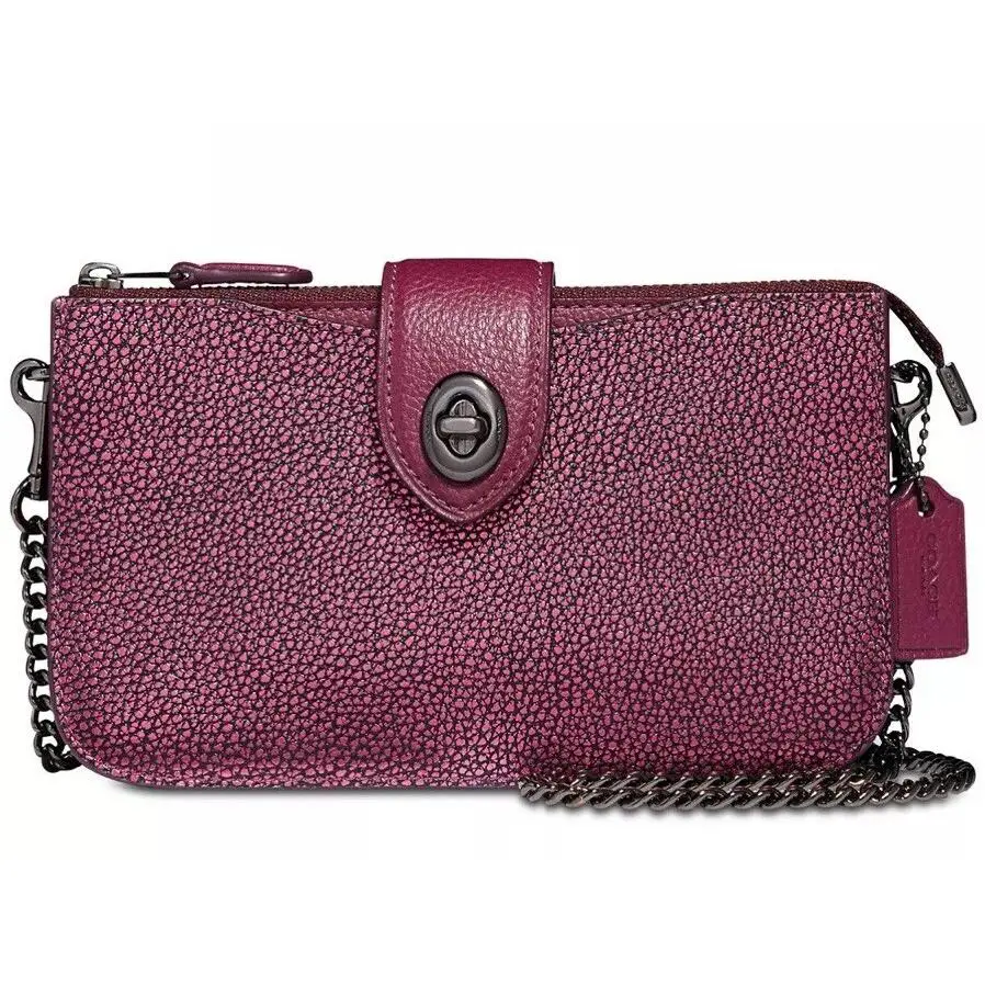 Coach Metallic Leather Turnlock Bag Berry Pink 38934 Shimmer Shine Crossbody