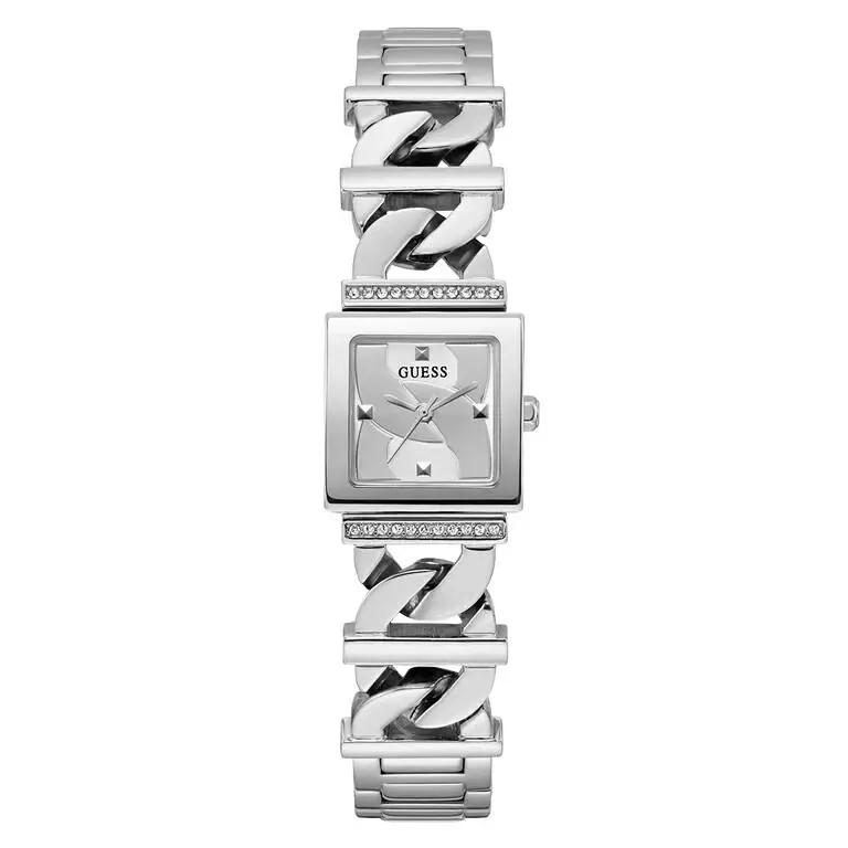 Guess Ladies Silver Tone Silver Analog Watch GW0603L1 - Dial: Silver, White, Band: Silver, Bezel: Silver