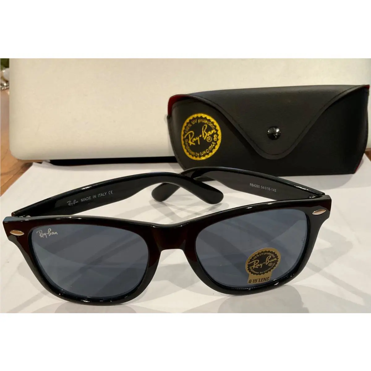 Nwt+ Case Ray-ban Polished Black Wayfarer Classic Sunglasses RB4260 54 16 145