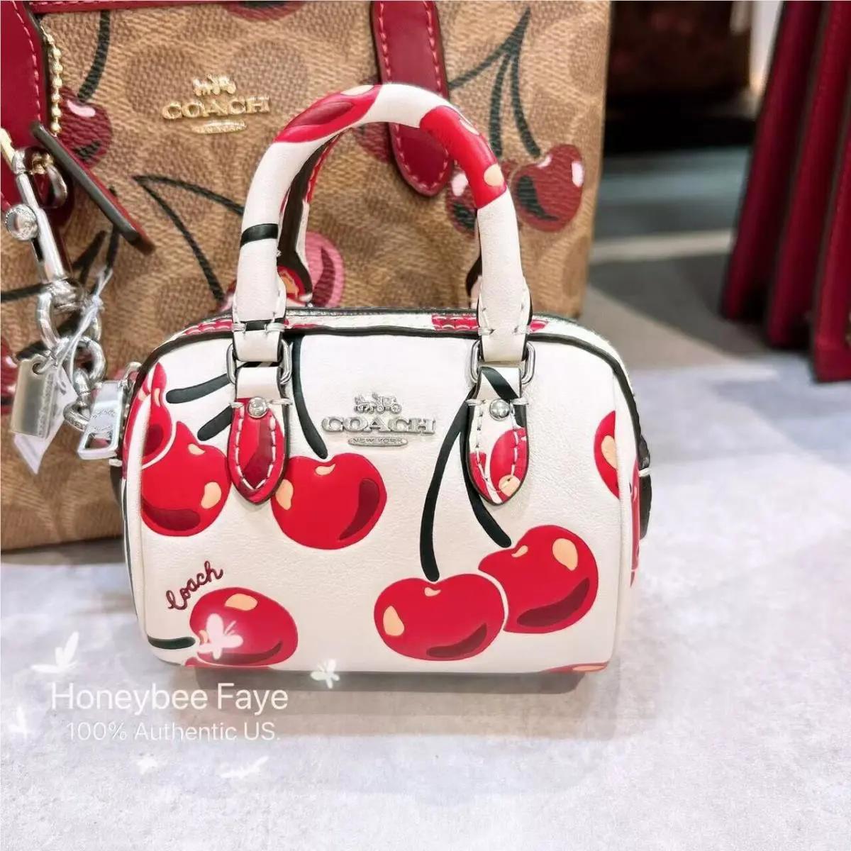Coach Mini Rowan Bag Charm with Cherry Print CZ082