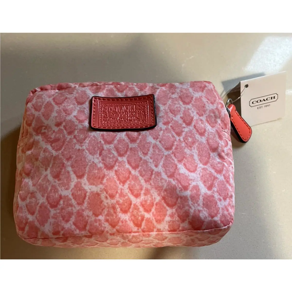 Peach Multicolor Signature Print Folding Packable Shopper Tote F67841 by Coach
