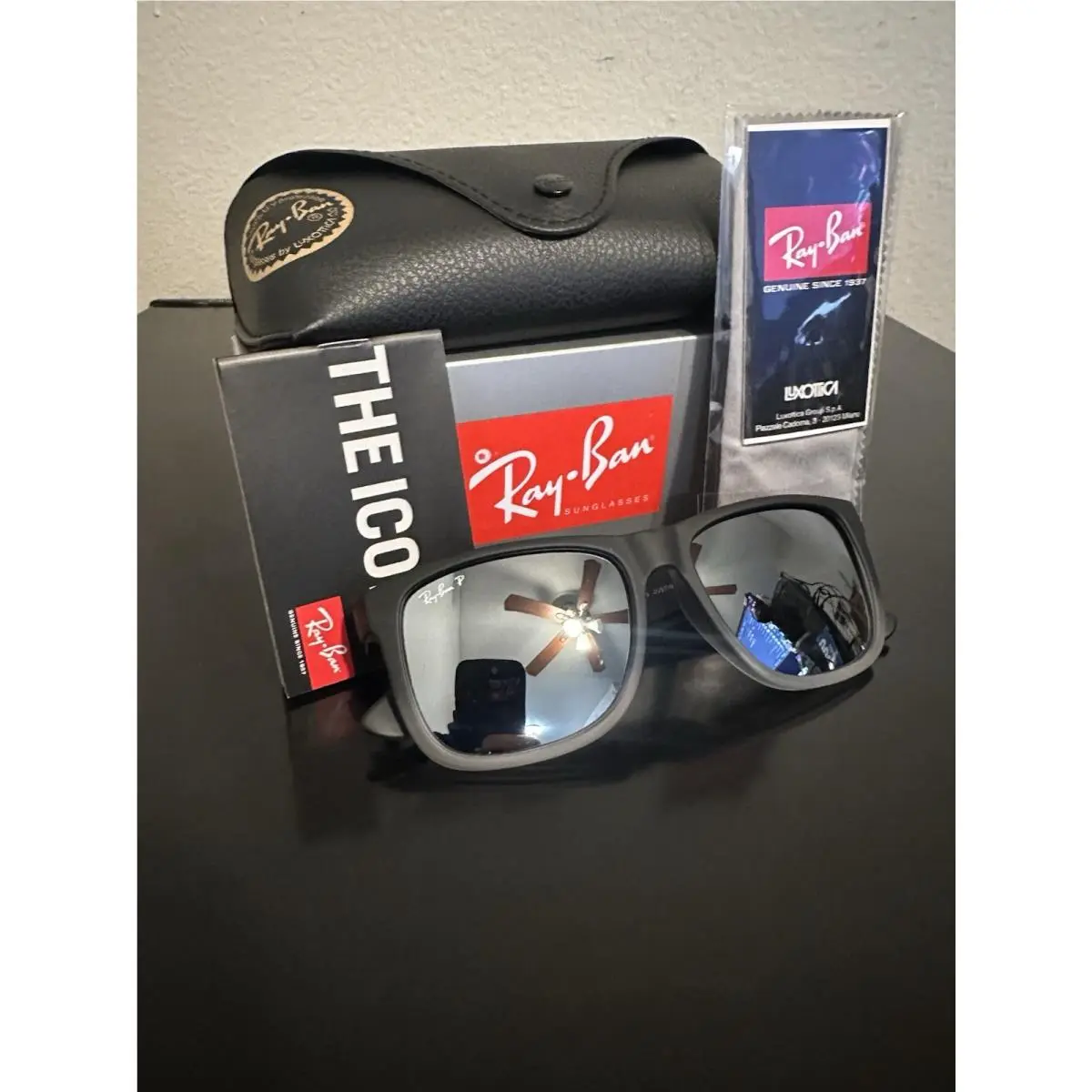 Ray Ban RB4165 852/88 Justin Matte Grey 54mm Mirror Gradient Polarized Sunglasse
