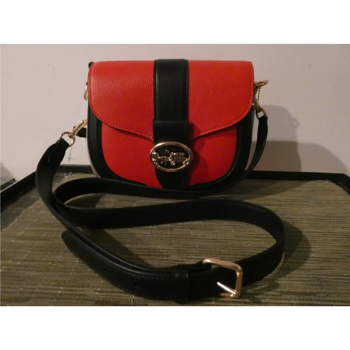 Coach Georgie Saddle Bag In Colorblock Gold/cherry Multi Style C3596