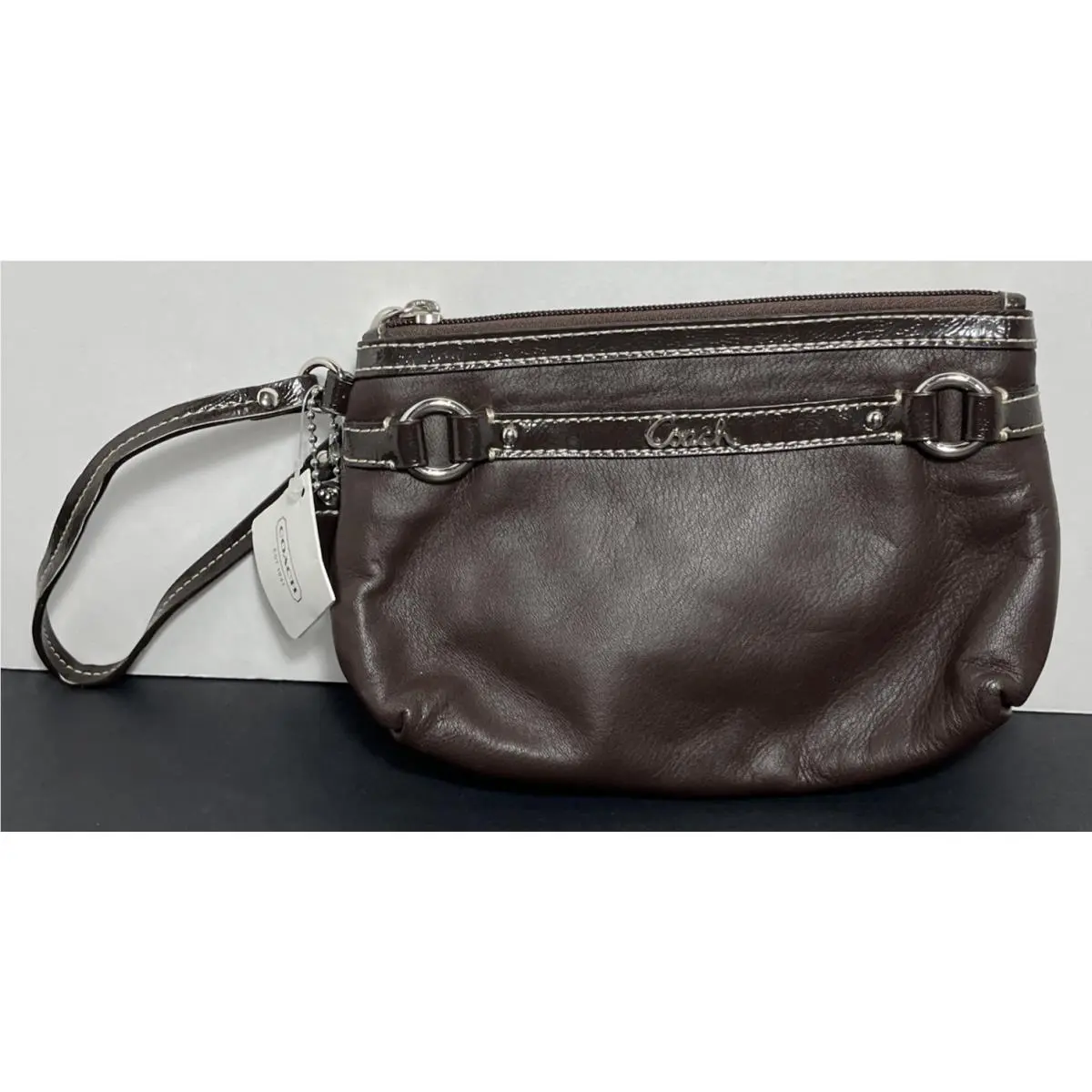 Coach Gallery Leather Medium Wristlet Dark Brown Sv/mahogany F48294 7x4