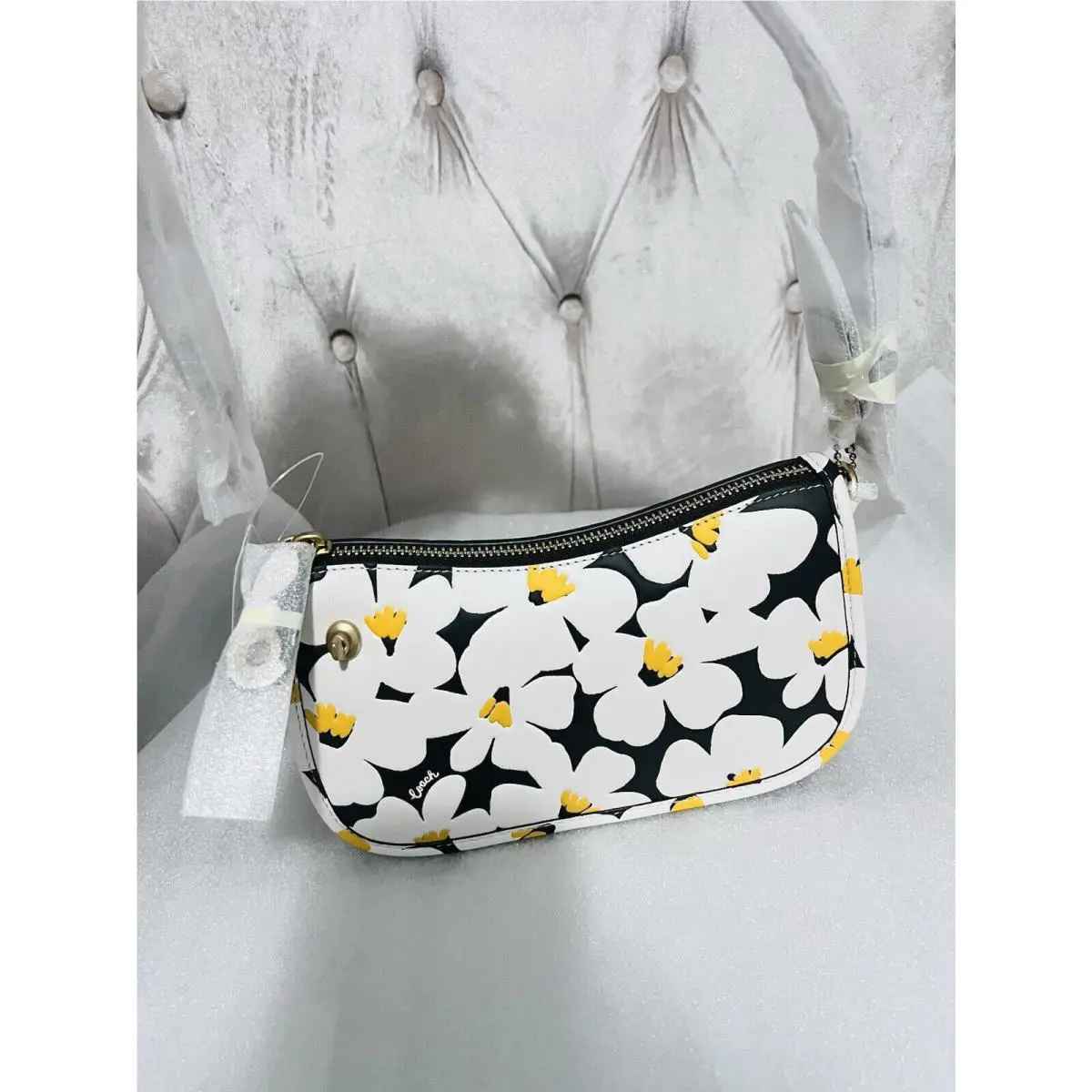 Coach Chalk CR509 Floral Print Glovetanned Leather Swinger Bag 20 Yellow Handbag