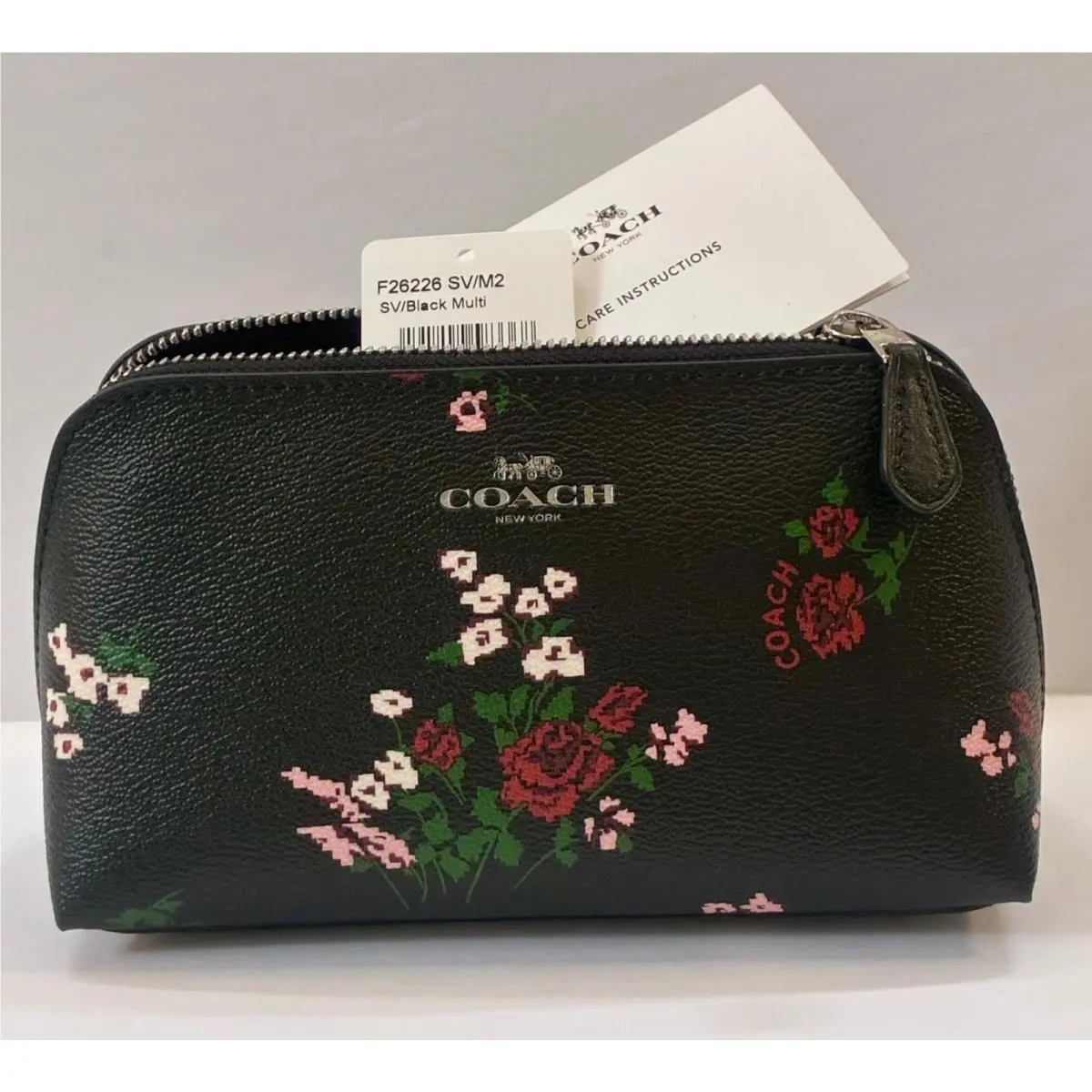 Coach Black Floral Cross Stitch Cosmetic Makeup Travel Case F26226 Rare