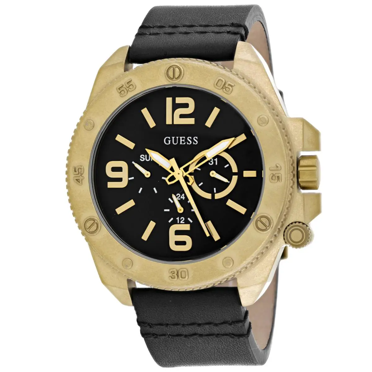 Guess Men`s Watch Viper Quartz Day-date Black Dial Leather Strap W0659G2