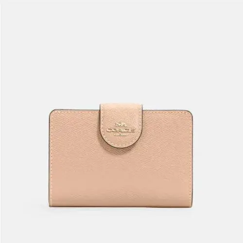 Coach Women` Gold/taupe Crossgrain Leather Medium Corner Zip Wallet 6390 -new