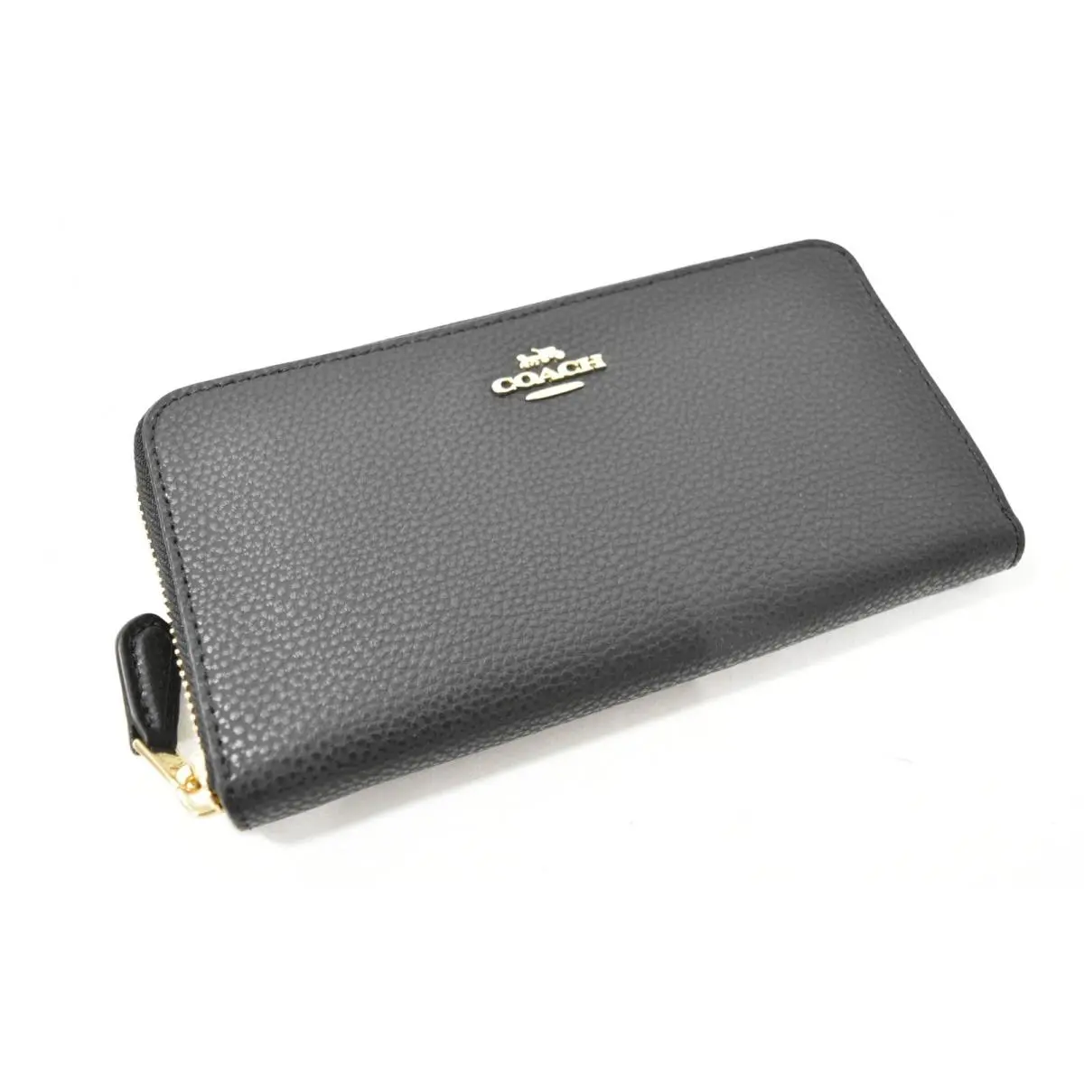 Coach F16612 Leather Accordion Zip Around Wallet in Black with Gold Hardware
