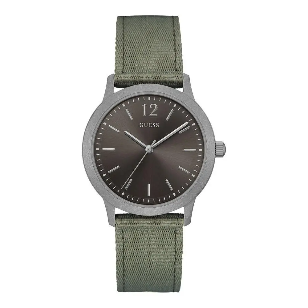 Guess Dark Olive Green Nylon Strap Unisex Gray Dial Men`s Watch W0976G3 U0976G3