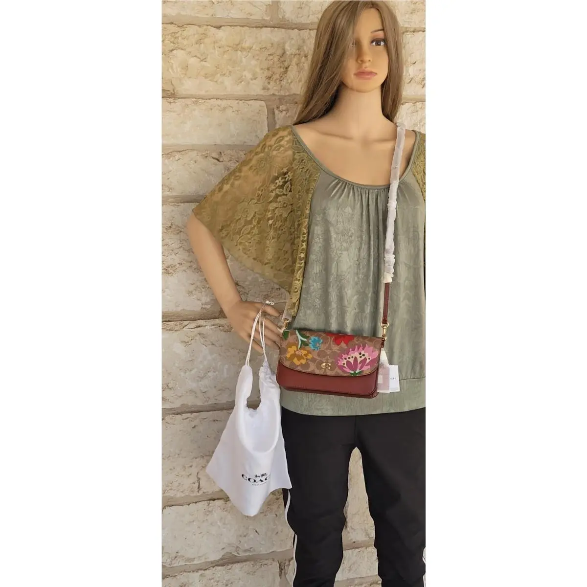 Coach Hayden Crossbody Brown Leather Signature Floral Bouquet Dust Bag