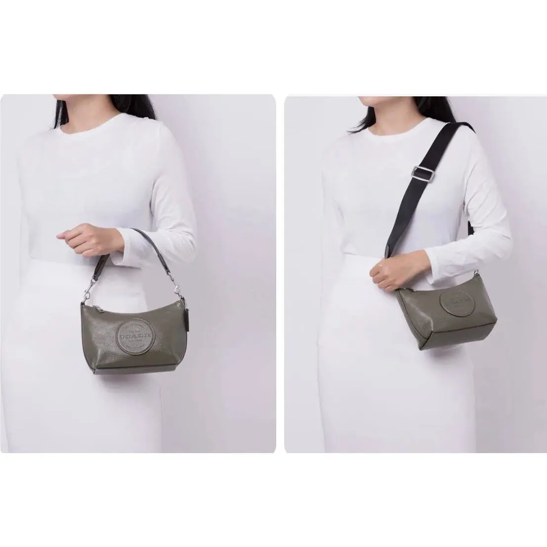 Coach Dempsey Shoulder Bag with Patch Olive Green Pebble Leather Satchel