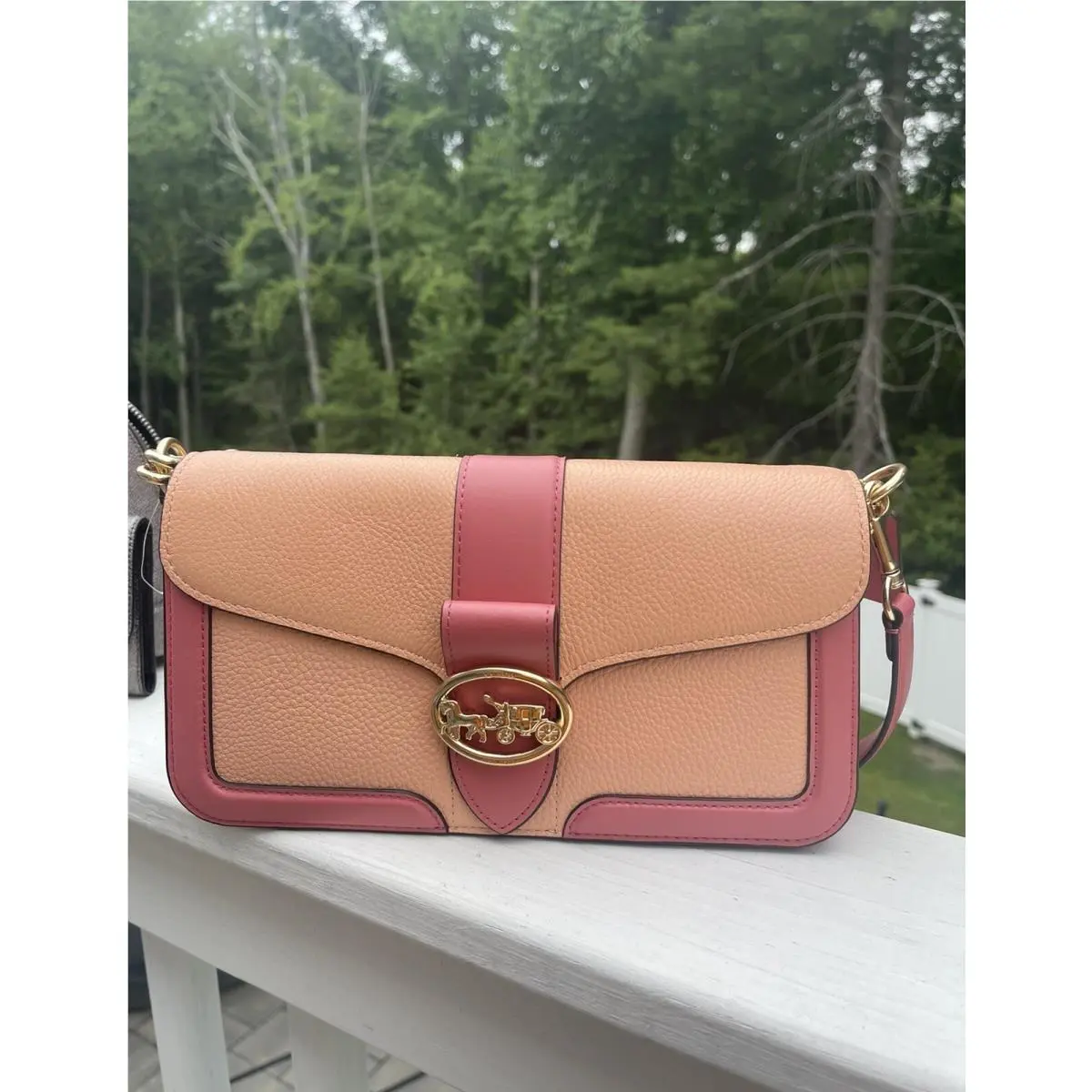 Coach C8607 Georgie Shoulder Bag In Color Block IN Blush/taffy