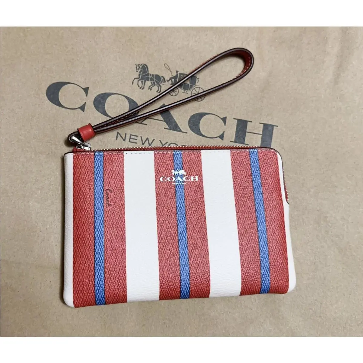 Coach Corner Zip Wristlet with Stripe Print cT990