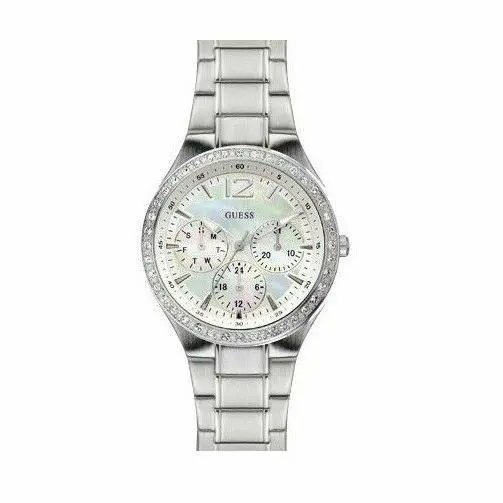 Guess Silver White Mop Multi Function Dial Crystals Bracelet Watch U13588L1
