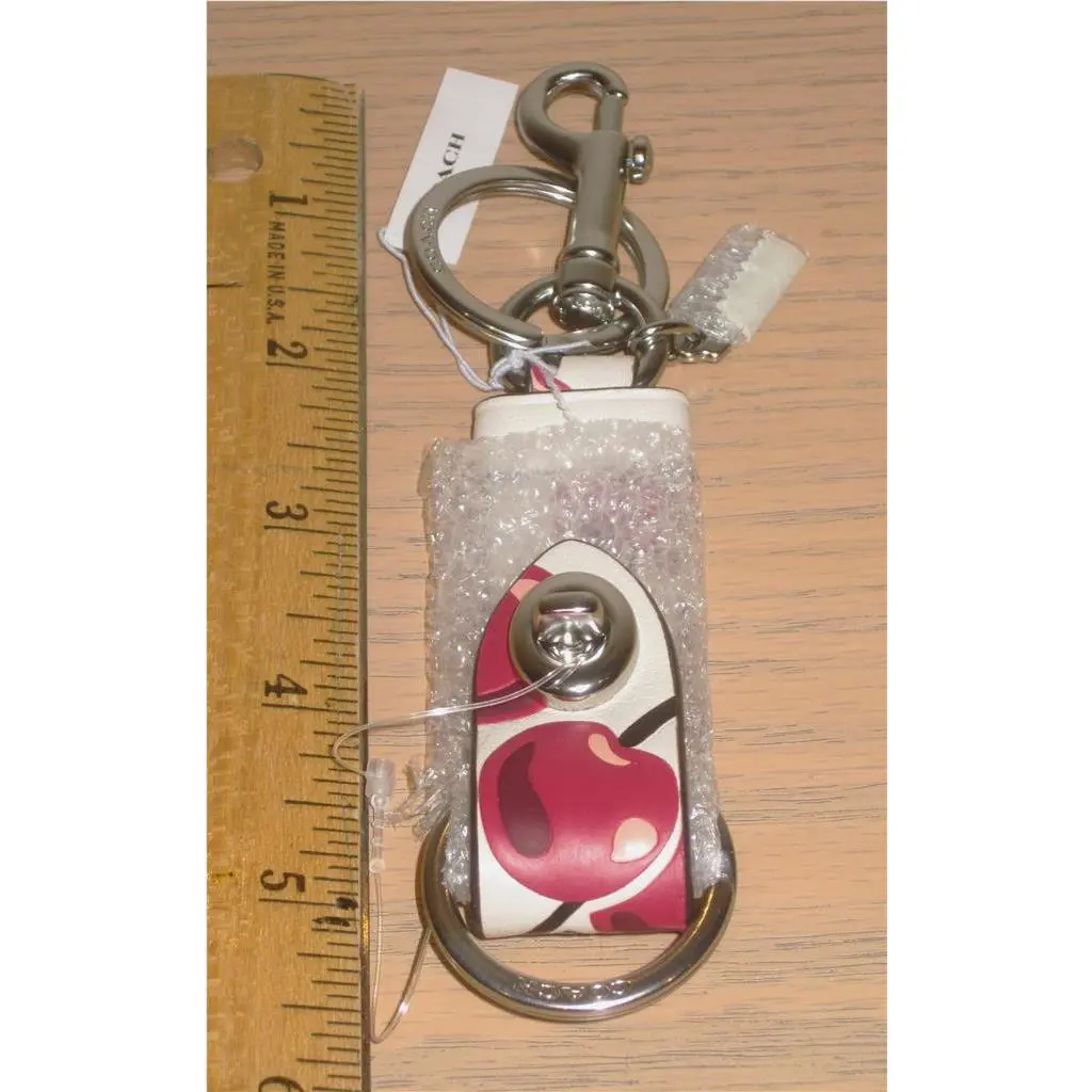 Coach Cherry Trigger Snap Valet Bag Charm Silver Chalk CZ088