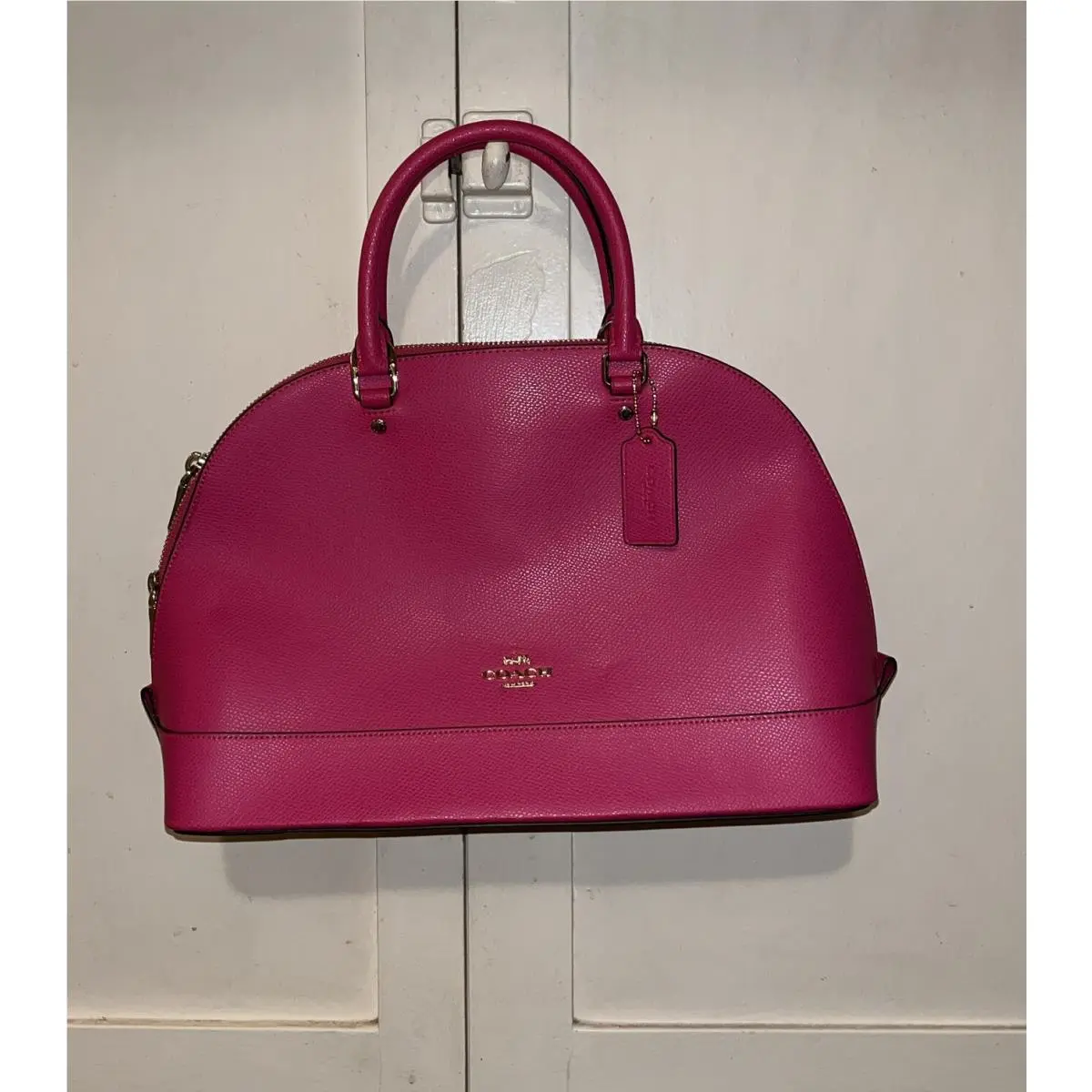 Coach Sierra Satchel in Crossgrain Leather Purse Pink Ruby Crossbody