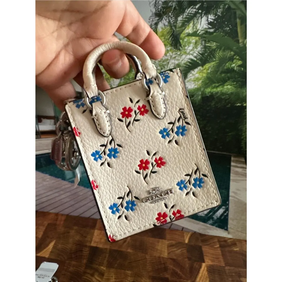 Coach North/south Mini Tote Bag Charm with Floral Print cu545