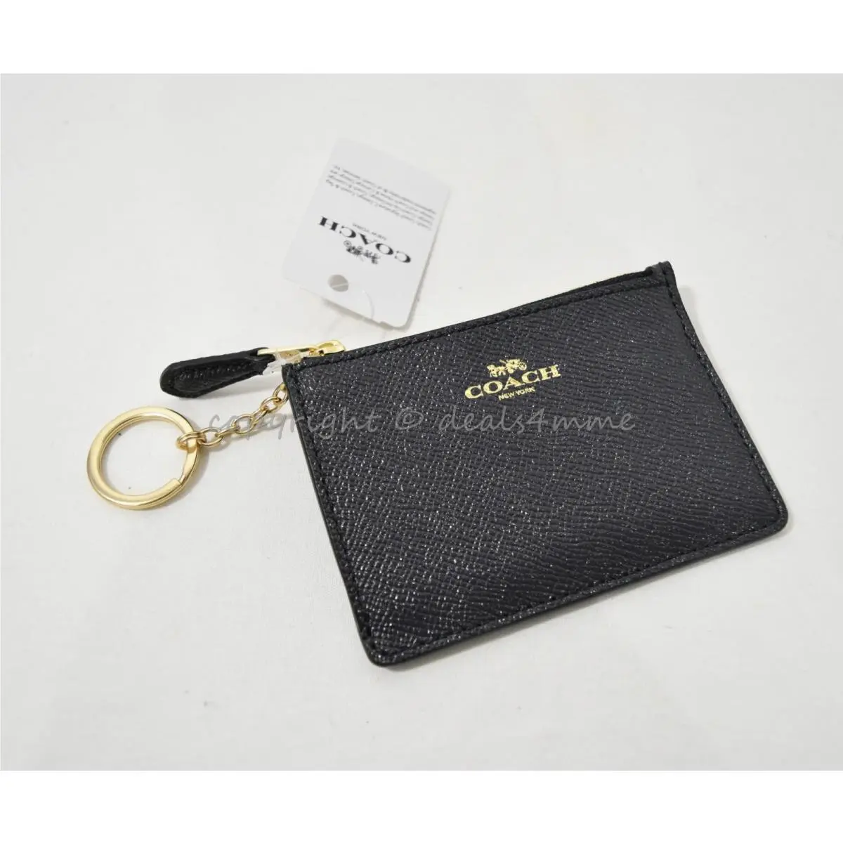 Coach F11836 Mini Skinny ID Case/ Key Ring/ Coin Purse. Midnight/light Gold