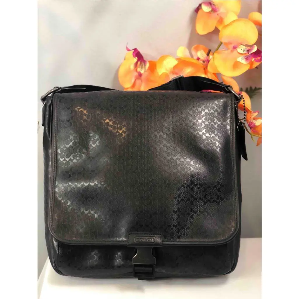 Heritage Signature Embossed Pvc Map Messenger Bag in Black F70765 by Coach