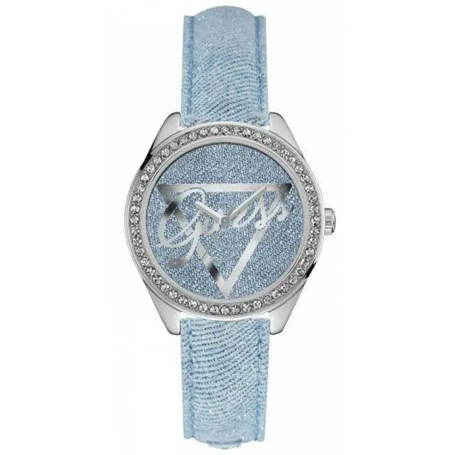 Blue Leather Textile Design Gem-set Women`s Watch Little Flirt W0456L10 by Guess