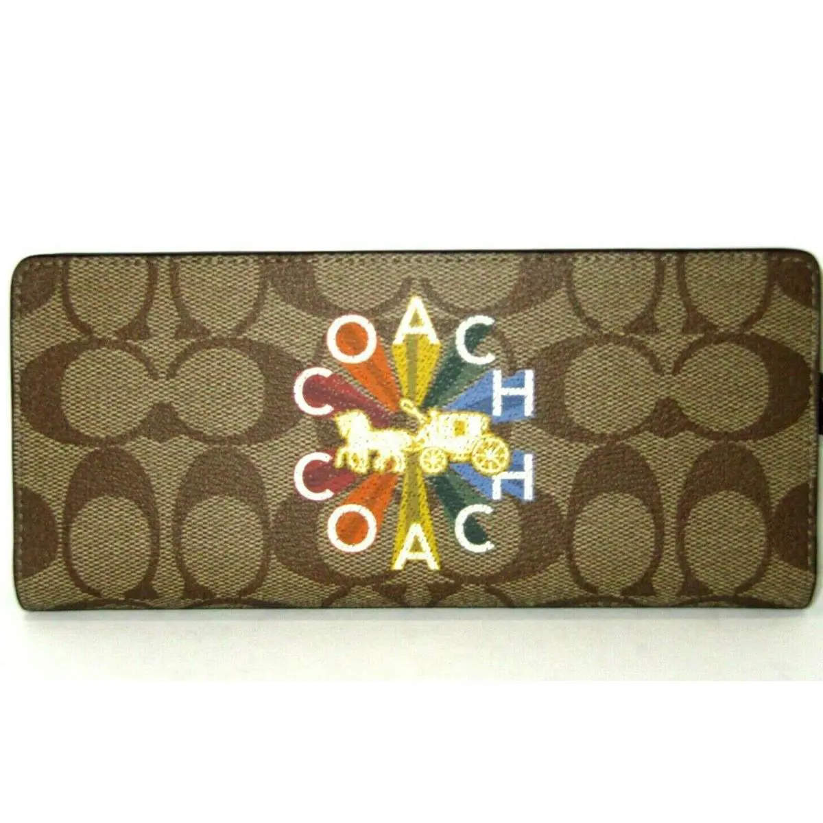 Coach C7305 Khaki Multi Radial Rainbow Slim Wallet Signature Canvas