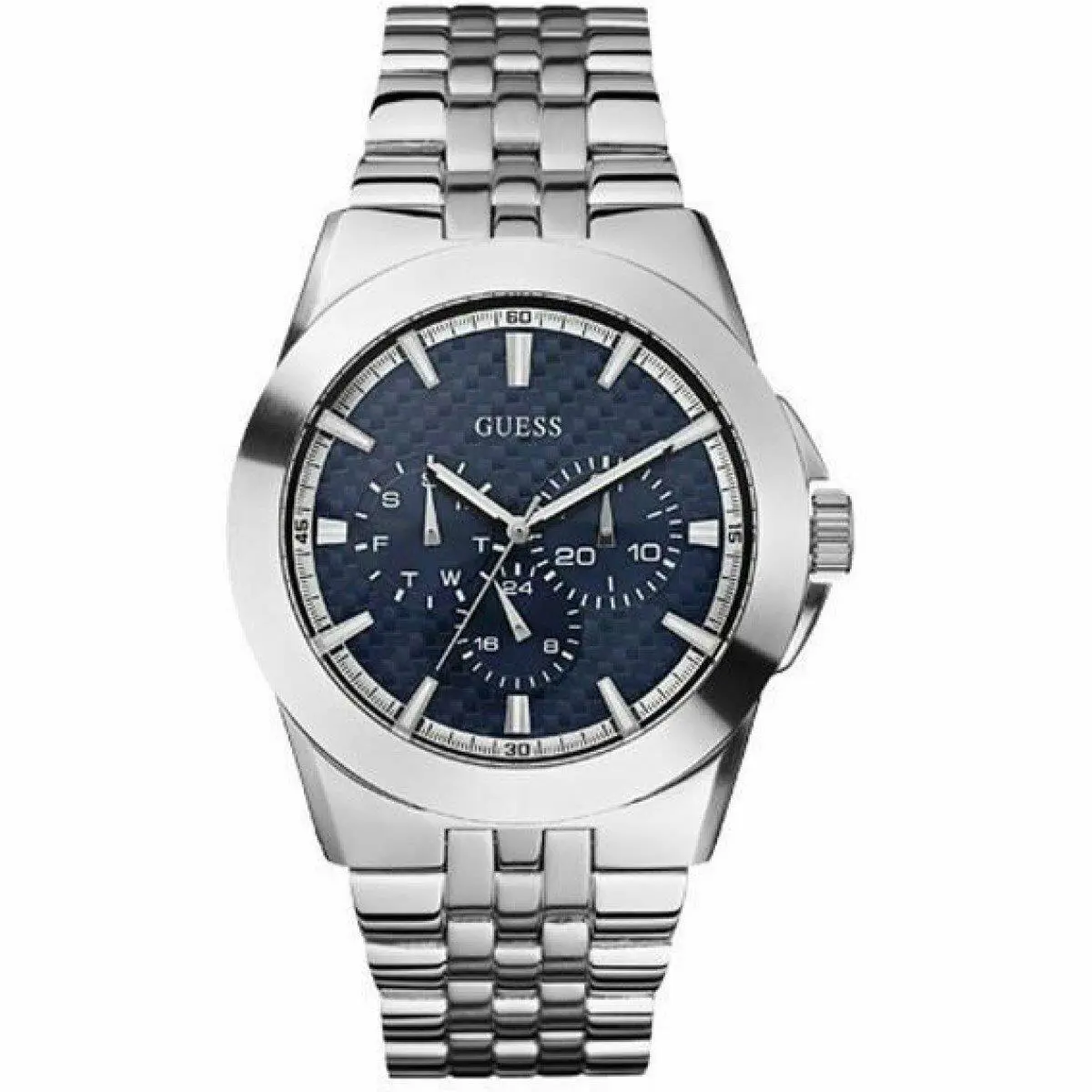 Guess Silver Tone Blue Multi Dial Bracelet Watch W12103G1