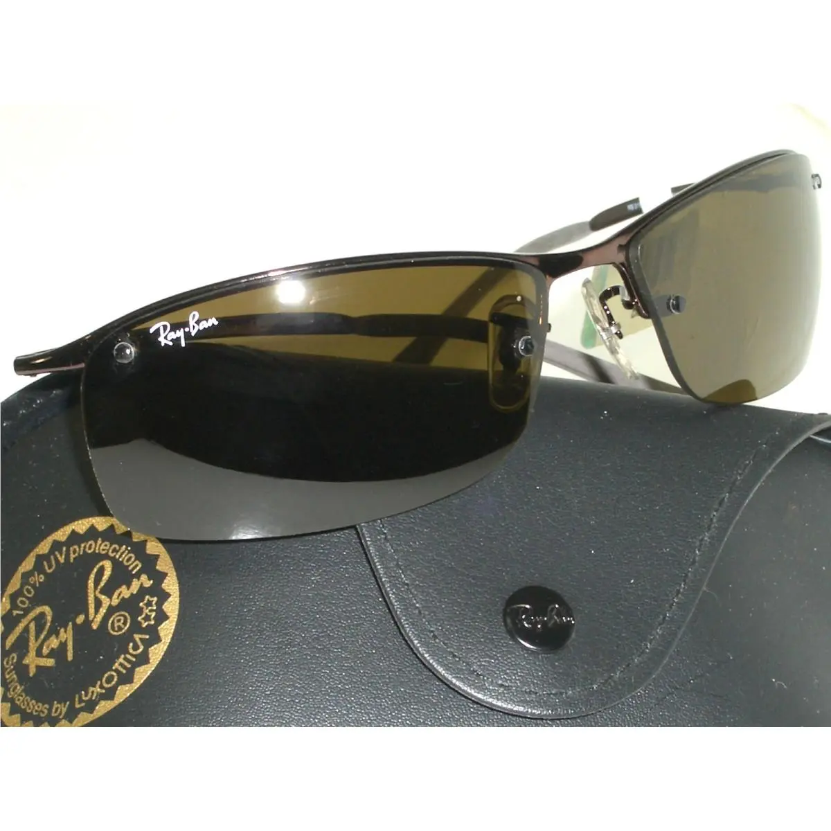 Ray Ban RB3183 Top Bar 014/73 Brownish Olive Half Rimless Wraps Sunglasses