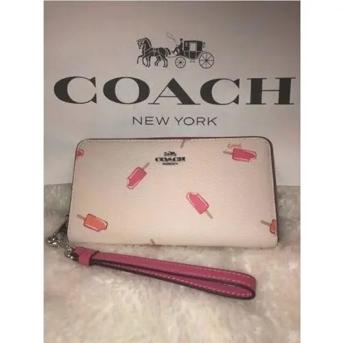 Coach Long Zip Around Wallet with Popsicle Print Silver/chalk Multi
