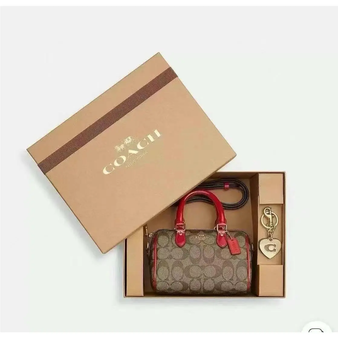 Coach Boxed Mini Signa Rowan Crossbody with Hearts Keyring Charms CN751