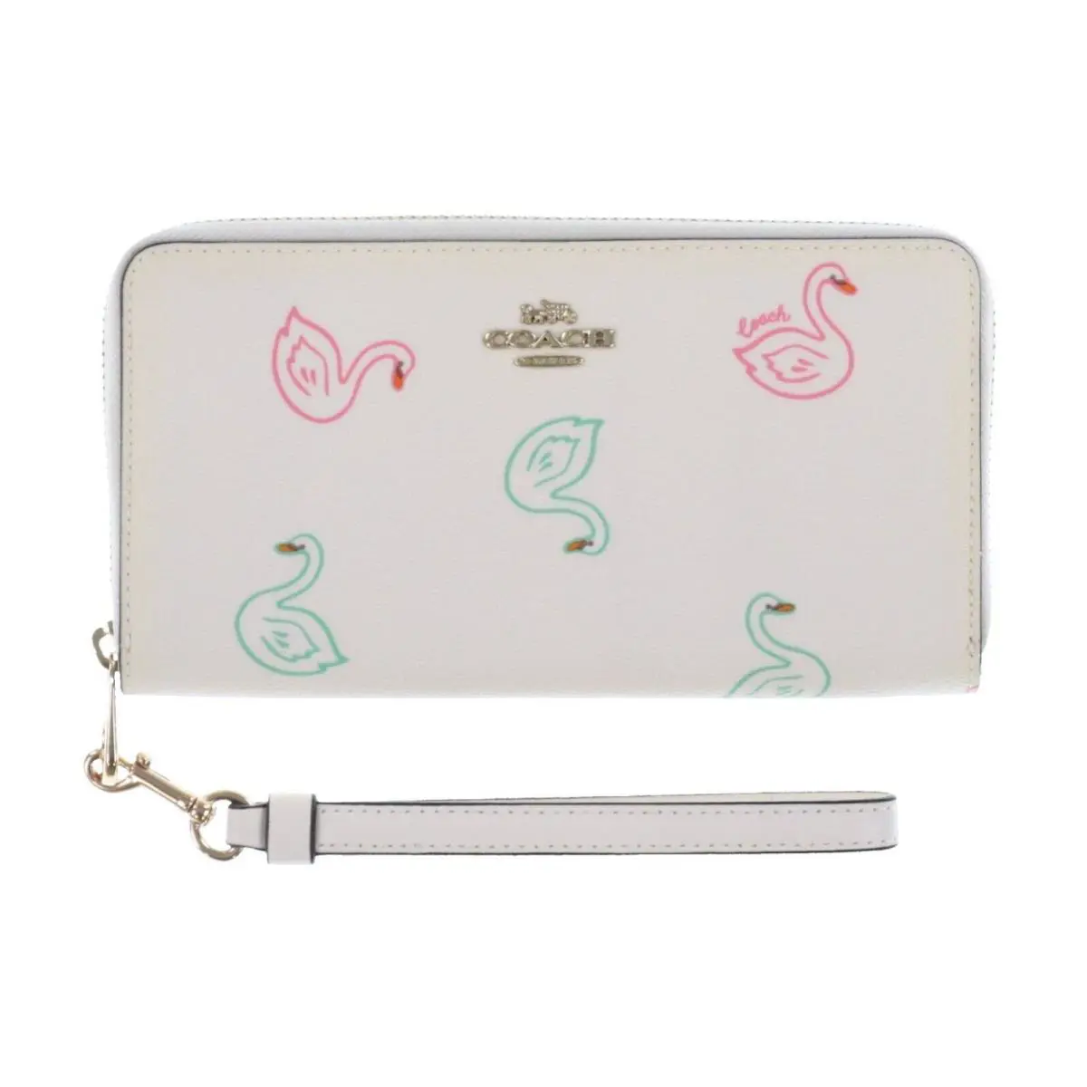 Long Zip Around Wallet Credit Card Holder Wristlet Clutch Swan Print by Coach