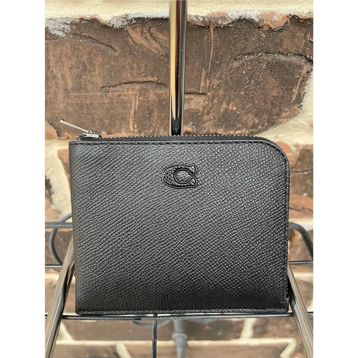 Coach 3 in 1 L-zip 2 Piece Leather Credit Card Wallet Black Charcoal CJ882