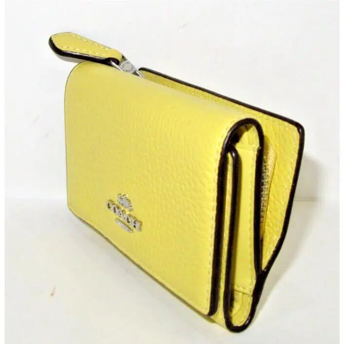 Coach CM238 Micro Small Trifold Wallet Retro Yellow Pebbled Leather