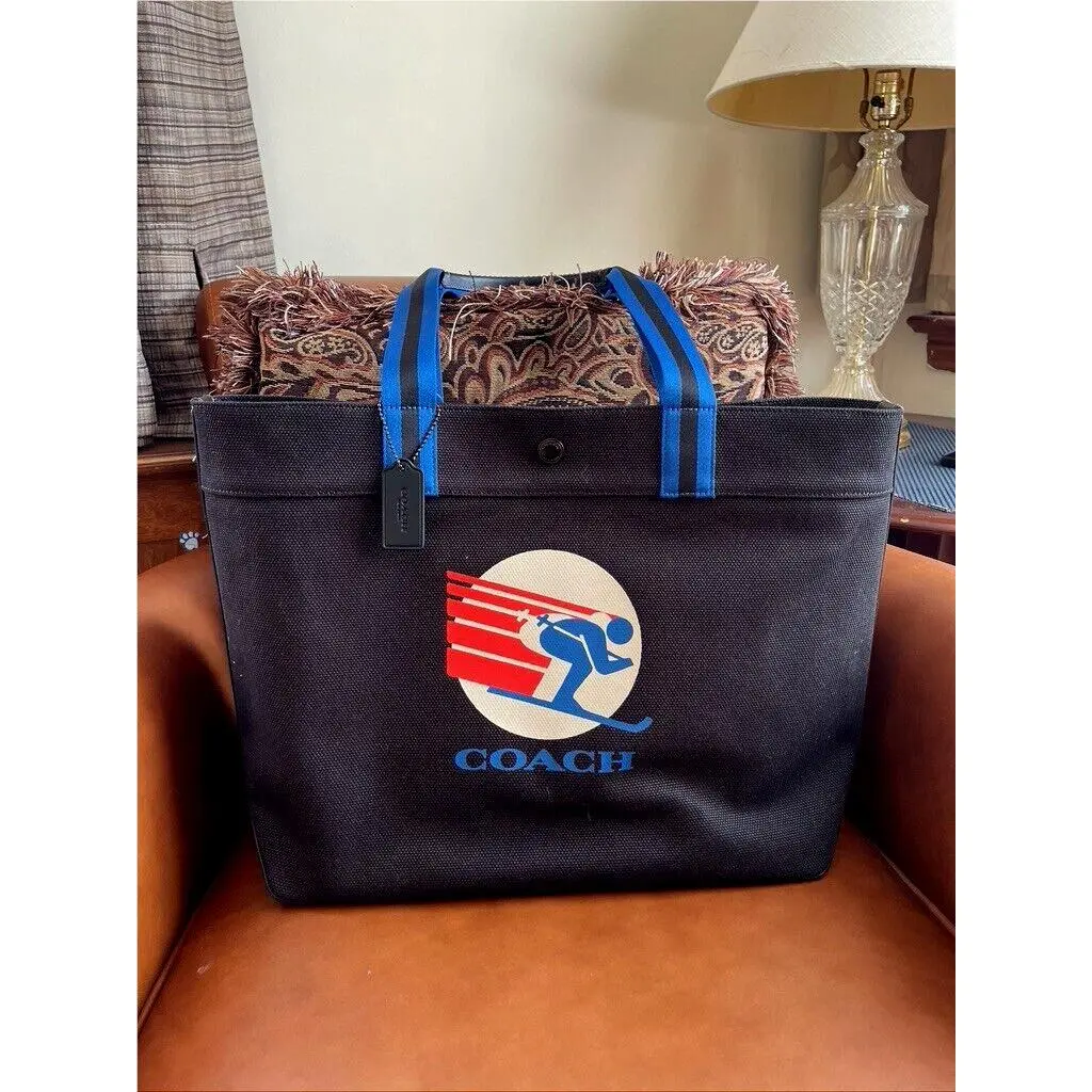 Coach CE570 Tote 38 with Ski Speed Graphic Canvas Leather Gunmetal/black Multi