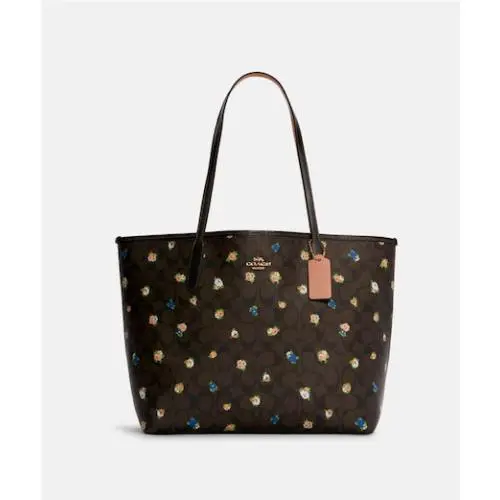 Coach Signature Coated Canvas Brown/black Vintage Mini Rose P City Tote C7274
