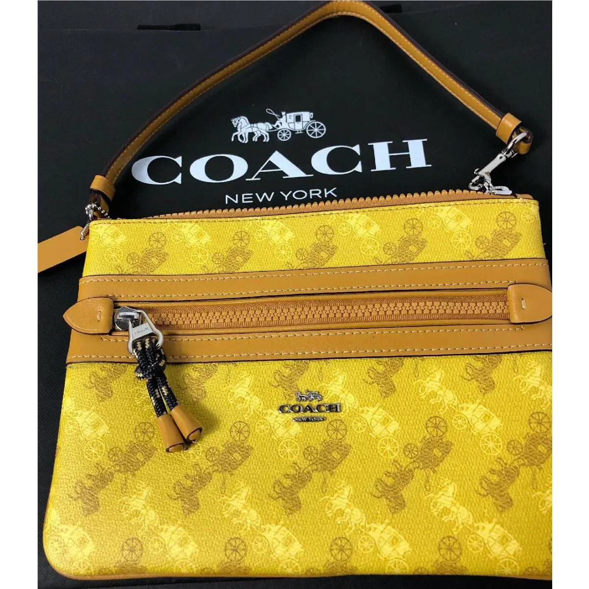 Gallery Pouch In Horse and Carriage Print Yellow Multi F79944 by Coach