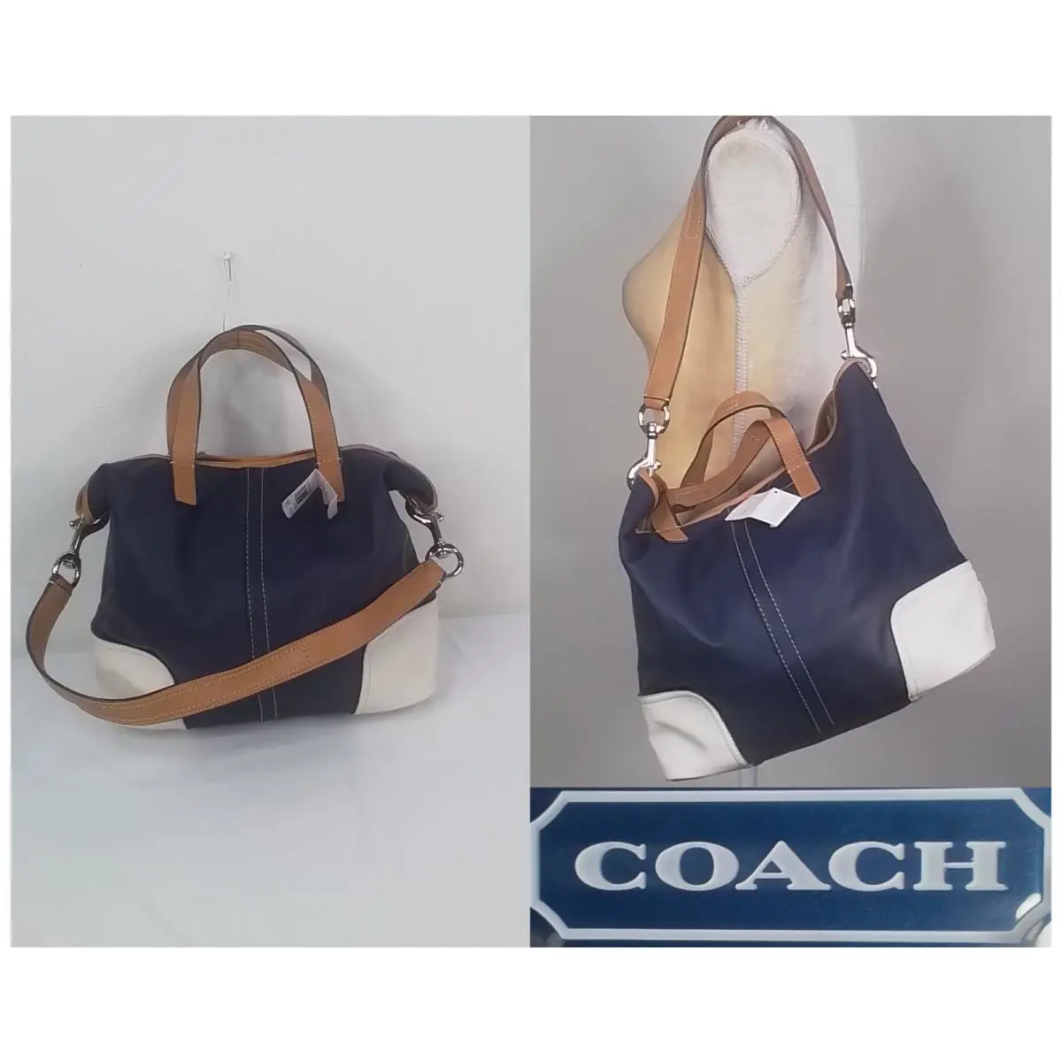 Coach Hadley 2-Way Shoulder Bag Blue Leather Purse J2480
