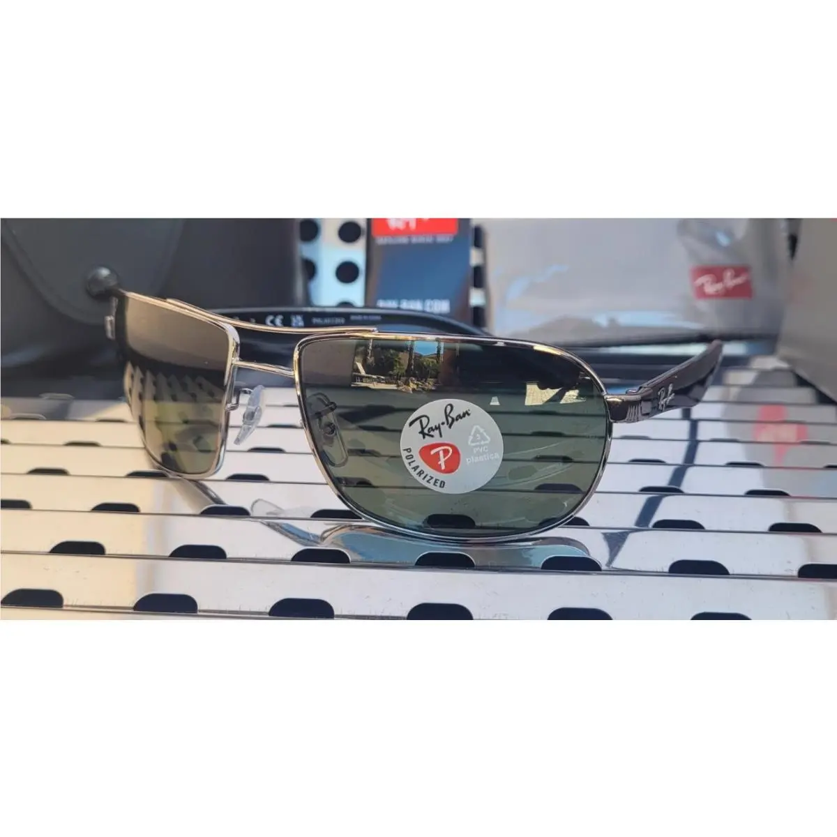 Ray Ban RB3492 004/5862 Pilot Sunglasses Gunmetal w/ 62mm Green Polarized