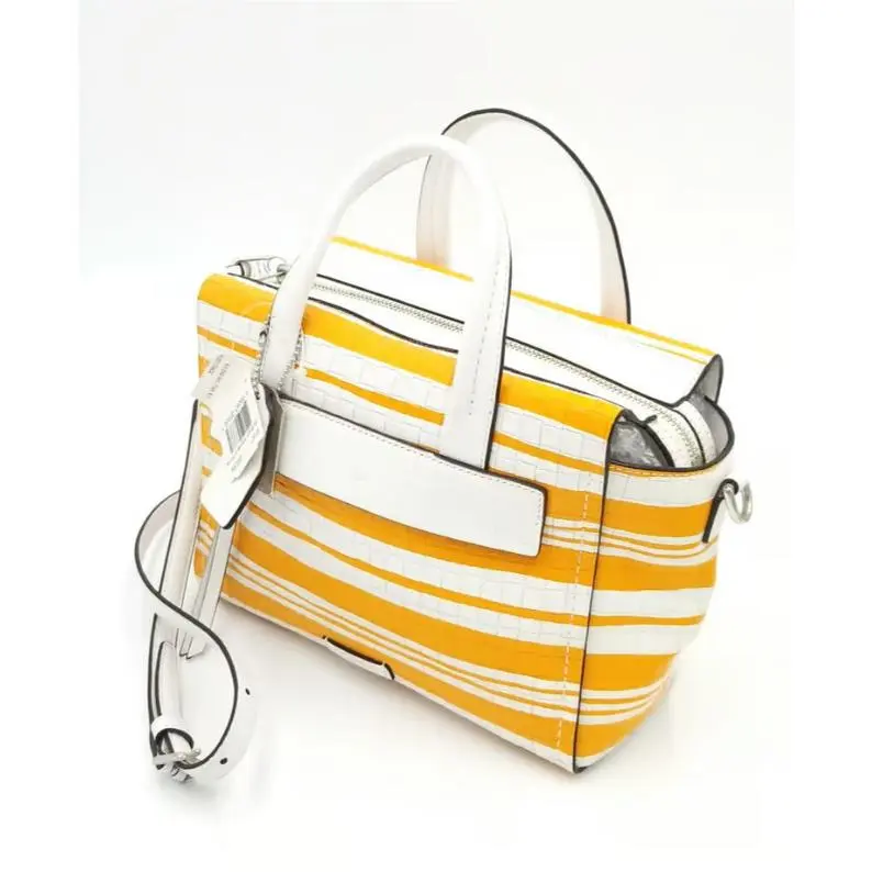 Coach Yellow/white Stripe 31001 Bleecker Woven Leather Crossbody