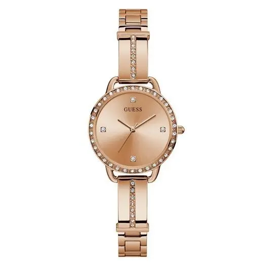 Guess Rose Gold-tone Crystal Analog Women`s Watch GW0022L3 - Dial: Rose Gold, Band: Rose Gold, Bezel: Rose Gold, White