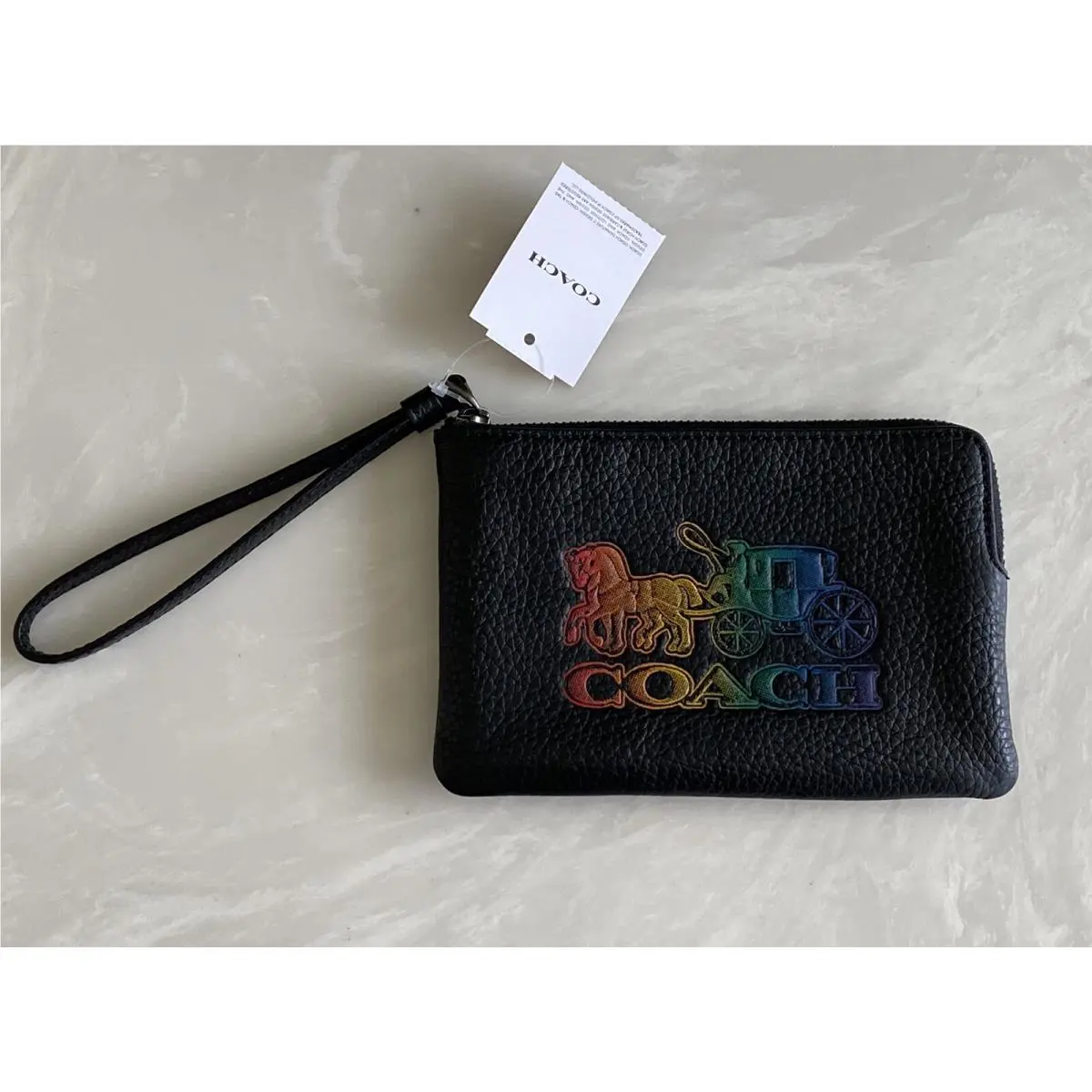 Coach Black/multi Ombre Horse Carriage Small Corner Zip Wristlet C7419
