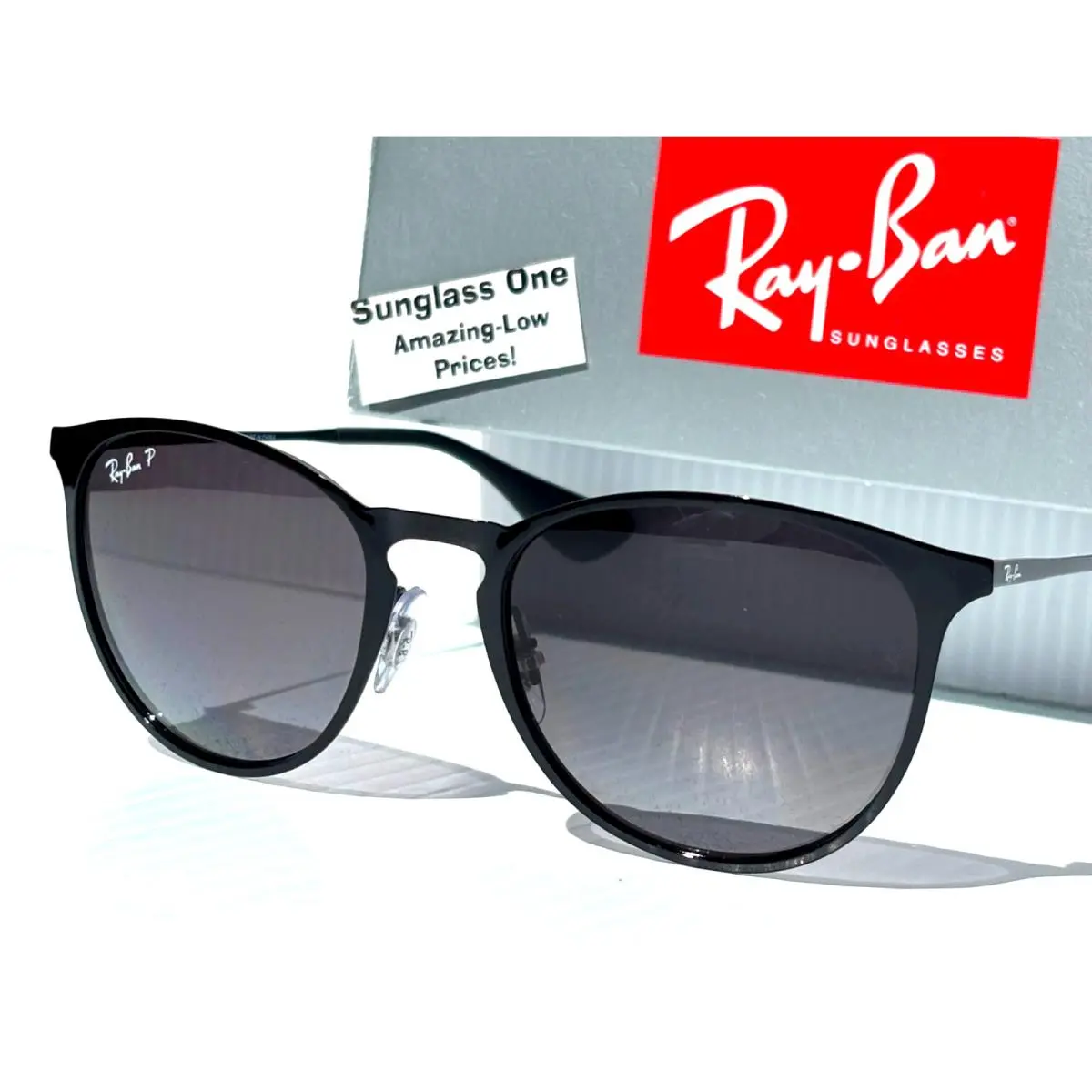 Ray Ban Erika Metal Black Polarized Gradient Grey Sunglass RB 3539 002/T3