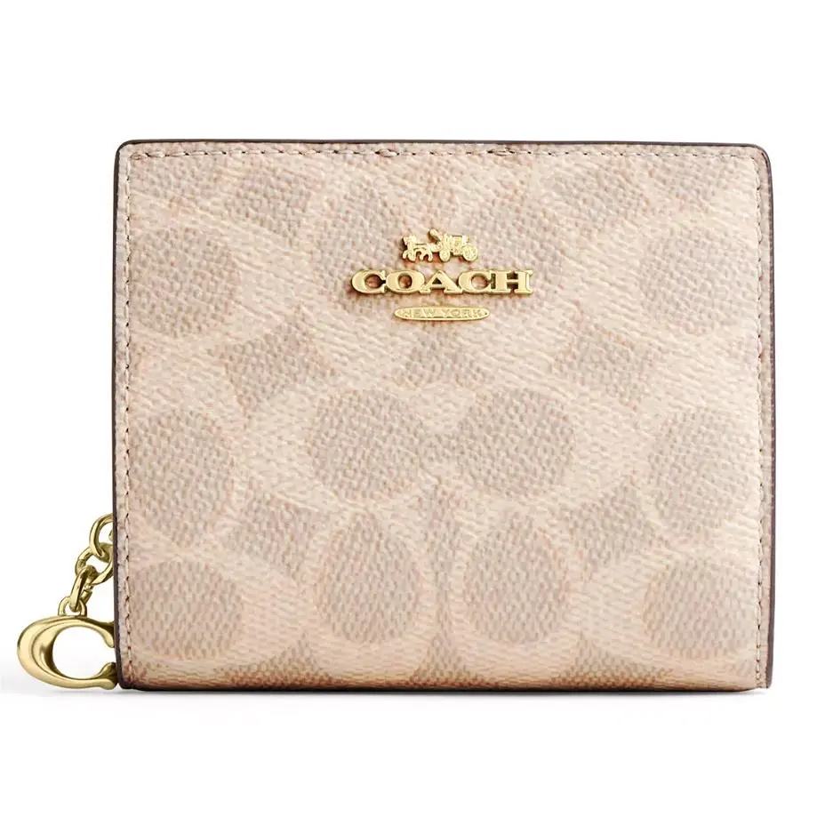 Coach Snap Wallet - CW789 Sand Chalk Signature Coated Canvas W/c Charm