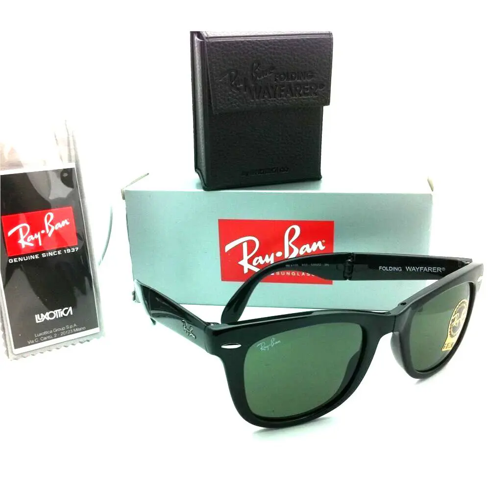 Ray-ban Sunglasses Folding Wayfarer RB 4105 601 Black w/G15 Crystal Green Lenses