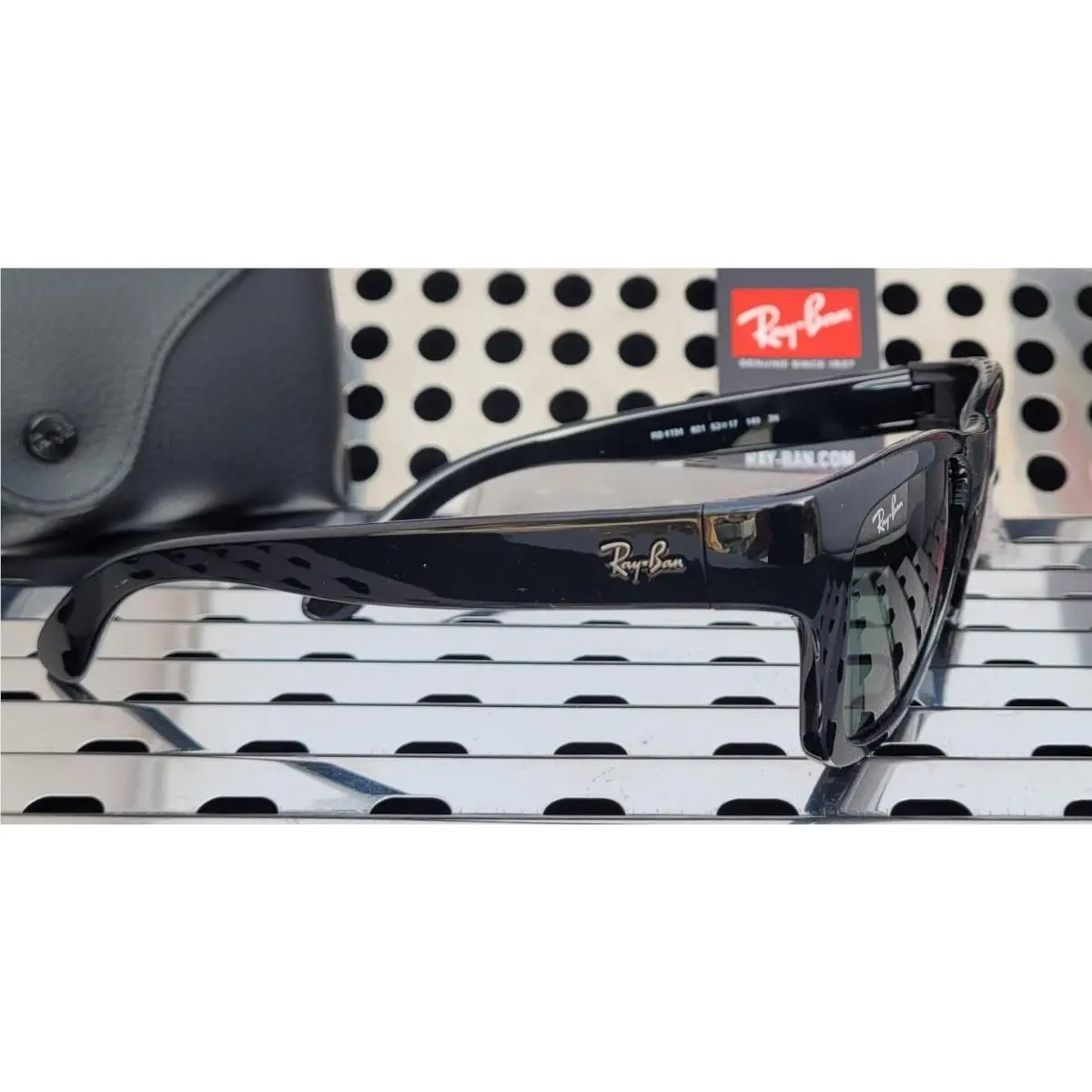 Ray Bans RB4194 Gloss Black w/ Dark Green G15 Lenses Ray-Ban RB4194 601/9A Black Green Polarized Italy Sunglasses  main image 2