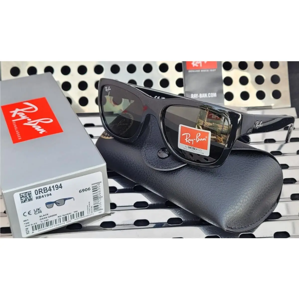 Ray Ban RB4194 601-53-17 Sunglasses Gloss Black w/ Dark  display picture 2