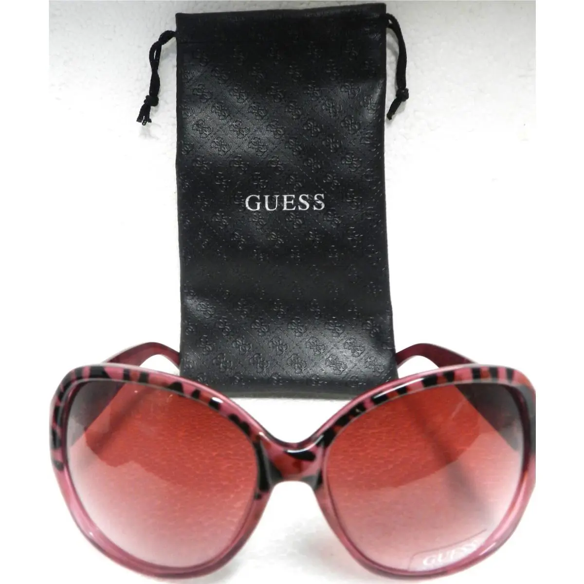 Guess Womens Gu 7172 Round Bling Sunglasses Pink Animal Print Frame W/ Case