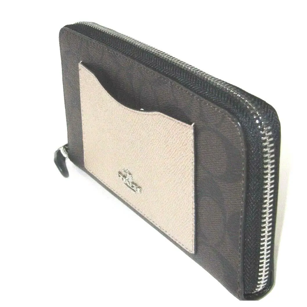 Coach Signature Brown Gold Zip Around Wallet F22712 In A Gift Box
