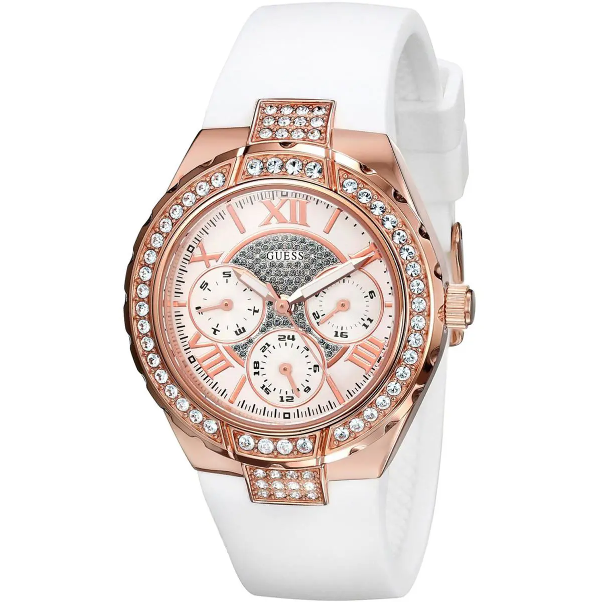 Guess W0300L2 Women Casual Multi-function Silicone Rose Gold-tone Case Bezel