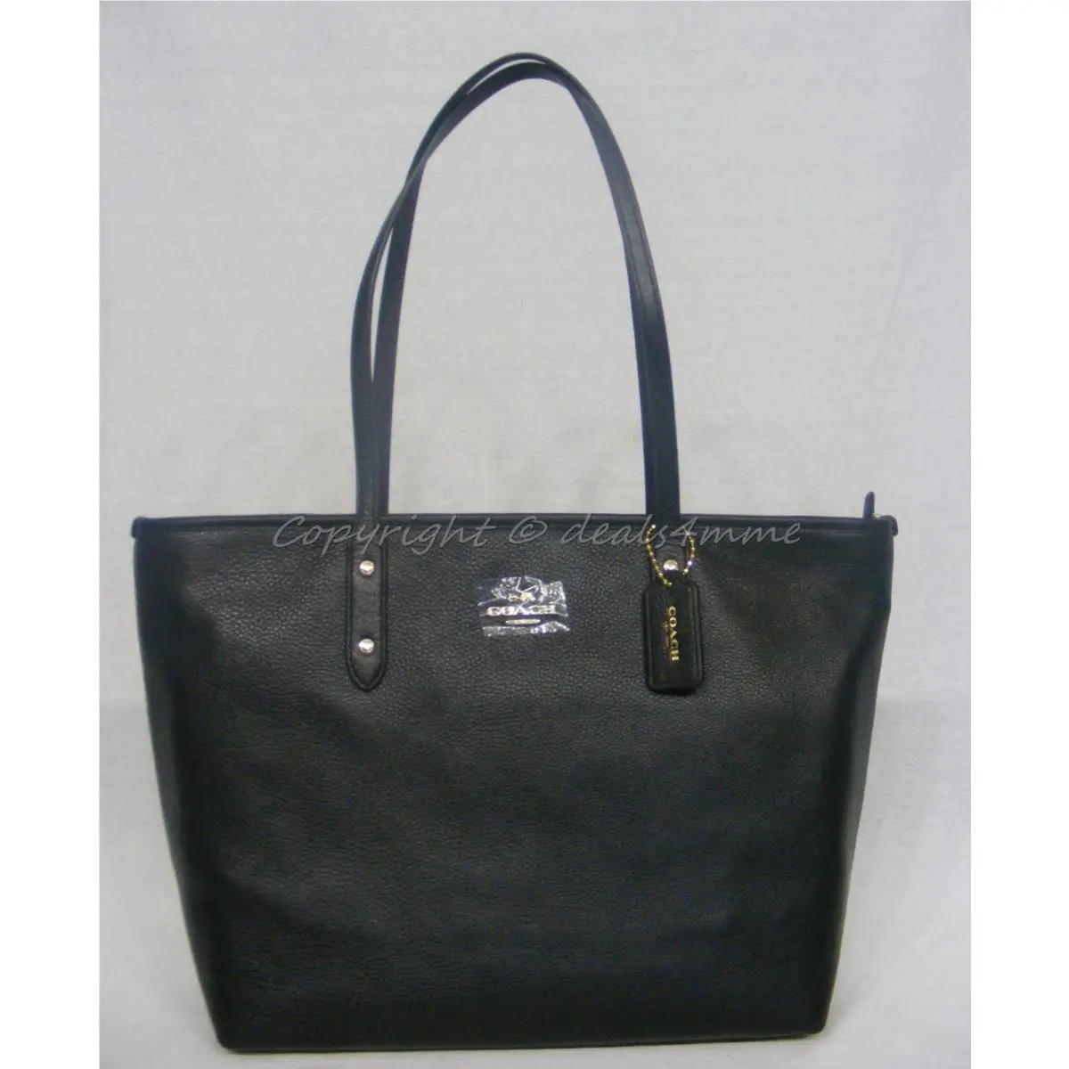 Coach 37155M City Zip Tote In Black Pebble Leather Gold-tone Hardware